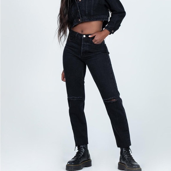 (A53) NEW Princess Polly ATTICA KNEE RIP DENIM JEANS BLACK, Size 6, NWOT - Picture 3 of 14